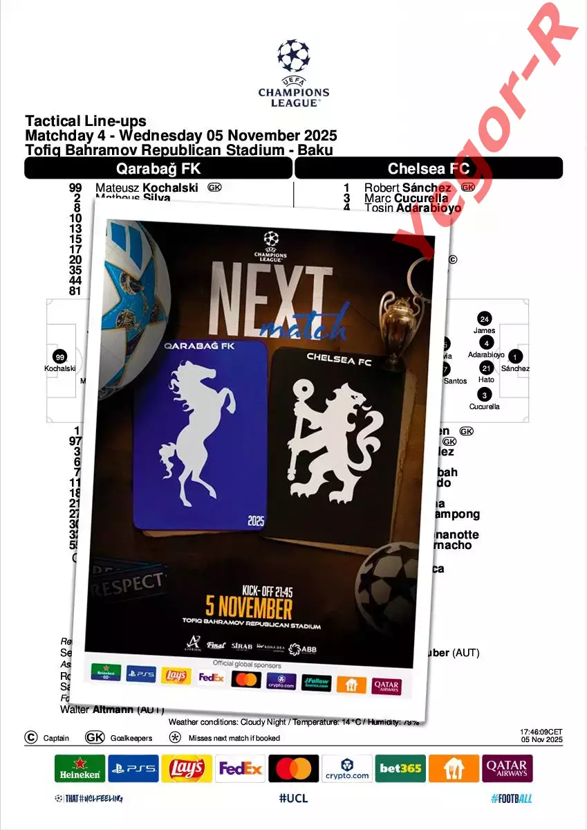 КАРАБАХ Азербайджан - ЧЕЛСИ Лондон Англия 5 ноября 2025 ЛЧ ФАН 16 стр + офиц ТШ