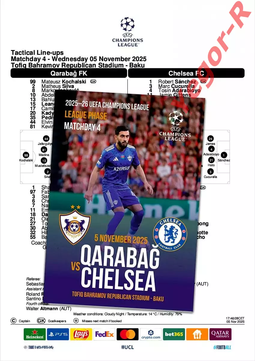 КАРАБАХ Азербайджан - ЧЕЛСИ Лондон Англия 5 ноября 2025 ЛЧ ФАН 12 стр + офиц ТШ
