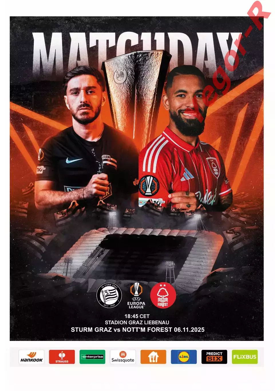 ШТУРМ Грац Австрия НОТТИНГЕМ ФОРЕСТ Англия 6 ноября 2025 ЛЕ ФАН 12 стр + офиц ТШ