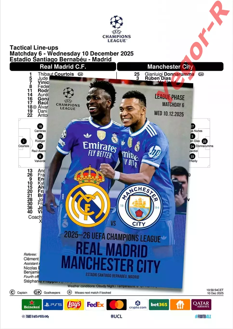 РЕАЛ Мадрид Испания - МАНЧЕСТЕР СИТИ Англия 10 декабря 2025 ЛЧ ФАН 12 с+ офиц ТШ