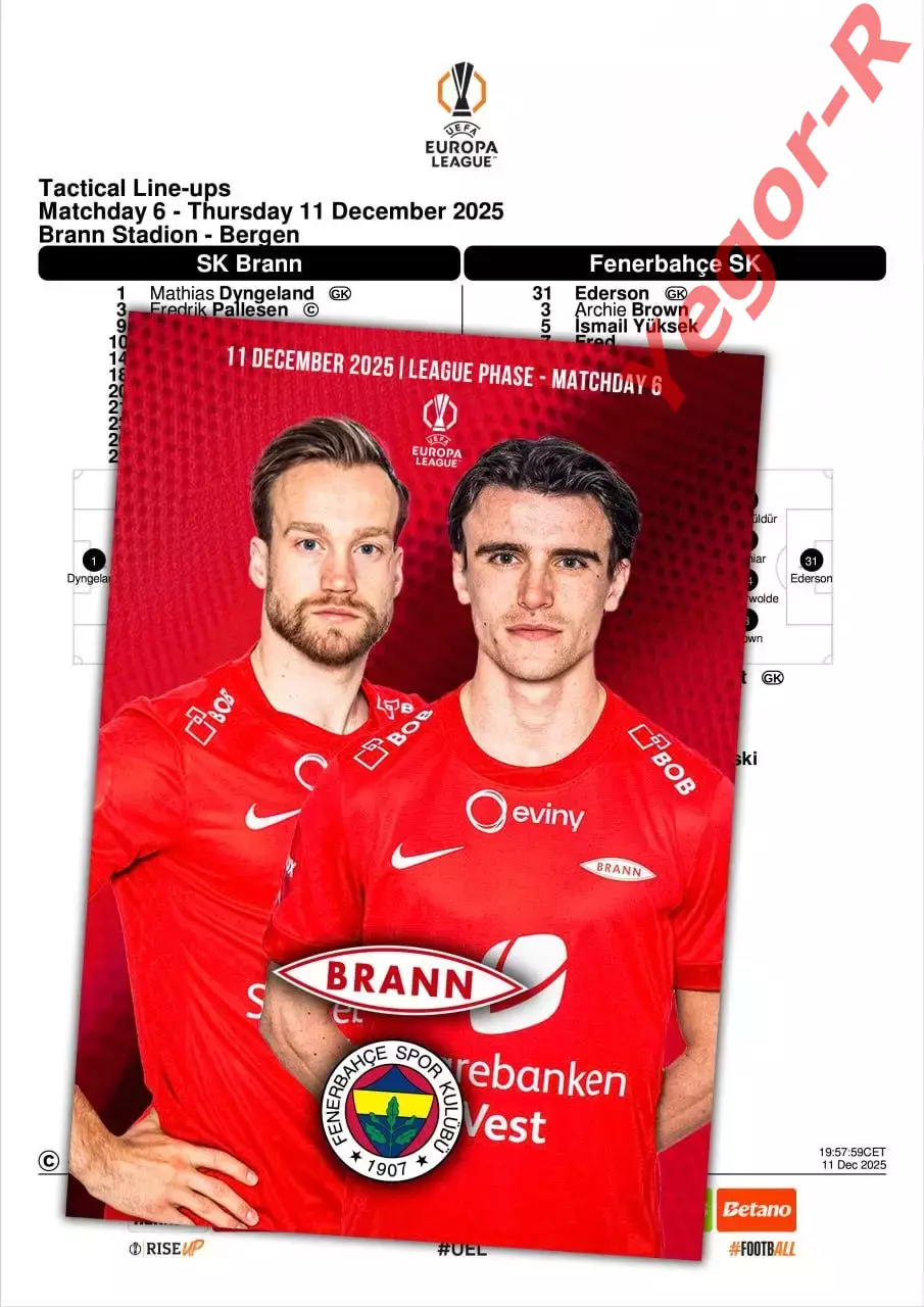 БРАНН Берген Норвегия - ФЕНЕРБАХЧЕ Турция 11 декабря 2025 ЛЕ ФАН 12стр + офиц ТШ