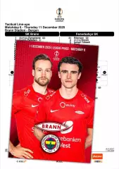 БРАНН Берген Норвегия - ФЕНЕРБАХЧЕ Турция 11 декабря 2025 ЛЕ ФАН 12стр + офиц ТШ