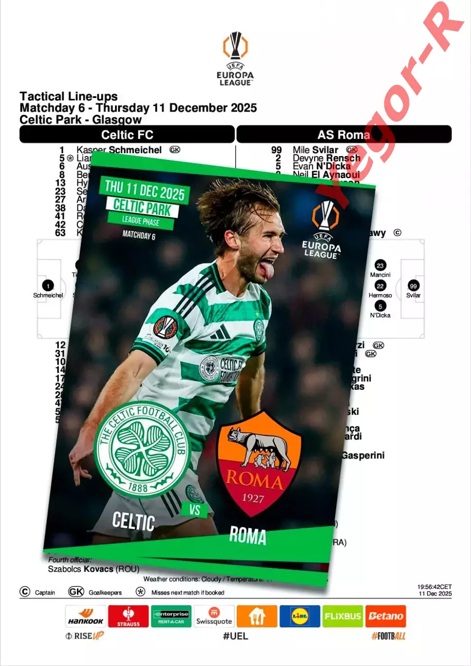СЕЛТИК Глазго Шотландия - РОМА Рим Италия 11 декабря 2025 ЛЕ ФАН 12стр + офиц ТШ