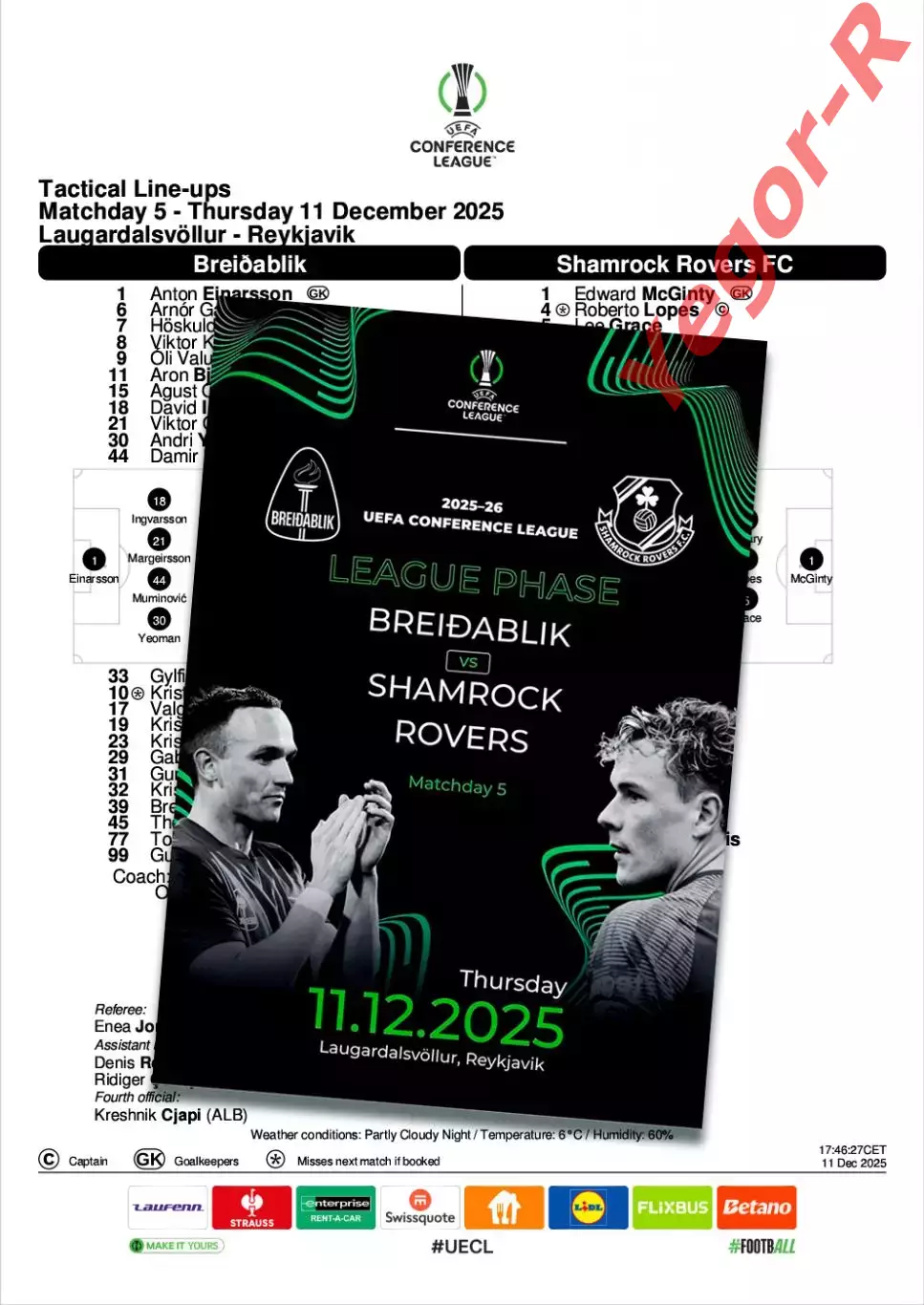 БРЕЙДАБЛИК Исландия ШЕМРОК РОВЕРС Ирландия 11 декабря 2025 ЛК ФАН 12 с + офиц ТШ