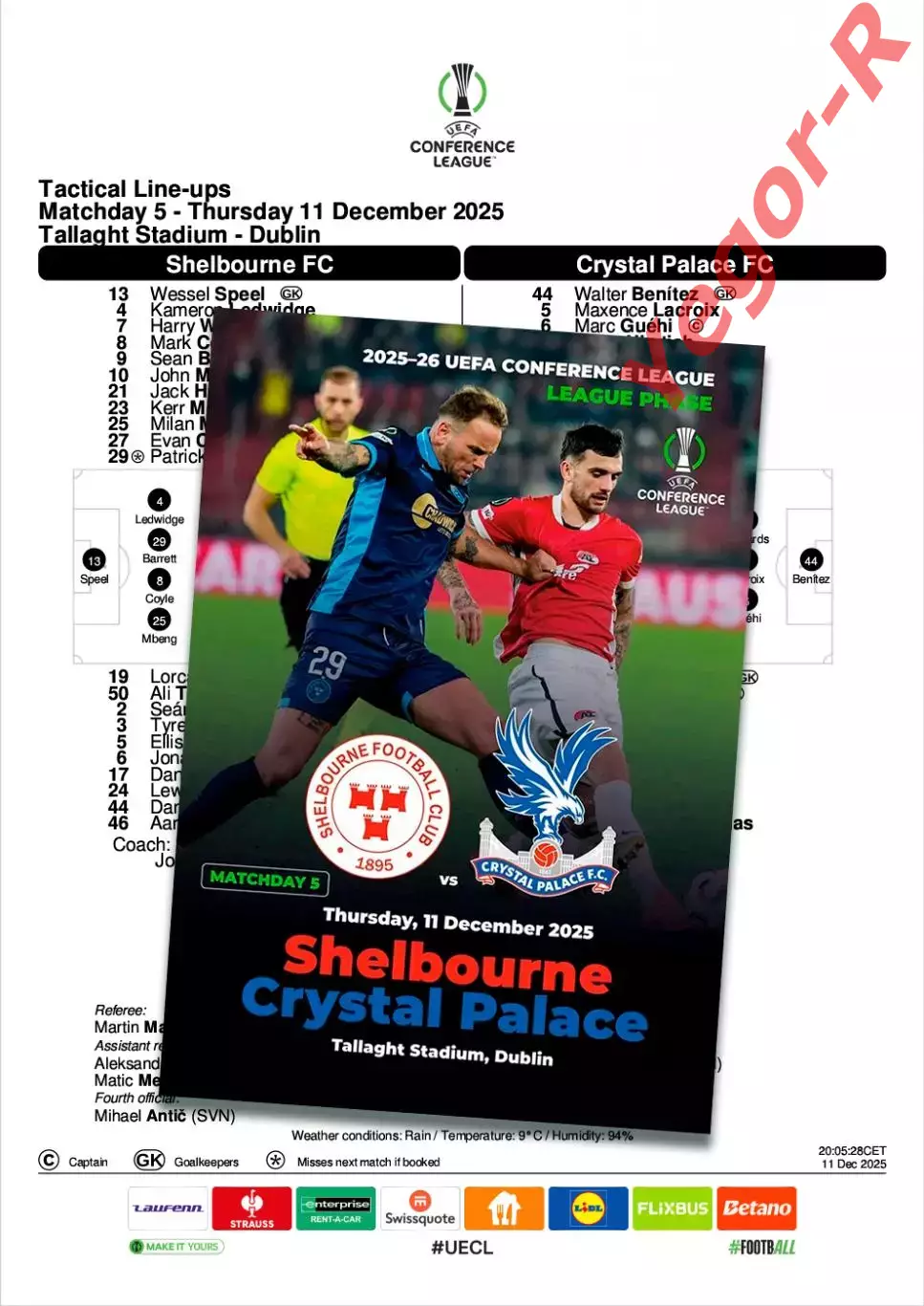 ШЕЛБУРН Ирландия - КРИСТАЛ ПЭЛАС Англия 11 декабря 2025 ЛК ФАН 12 стр + офиц ТШ