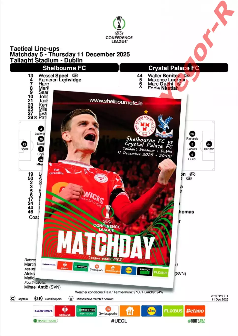 ШЕЛБУРН Ирландия - КРИСТАЛ ПЭЛАС Англия 11 декабря 2025 ЛК ФАН 16 стр + офиц ТШ