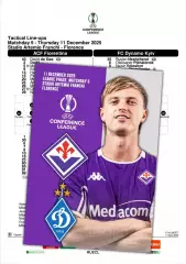 ФИОРЕНТИНА Италия - ДИНАМО Киев Украина 11 декабря 2025 ЛК ФАН 12 стр + офиц ТШ