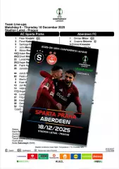 СПАРТА Прага Чехия - АБЕРДИН Шотландия 18 декабря 2025 ЛК ФАН 12 стр + офиц ТШ