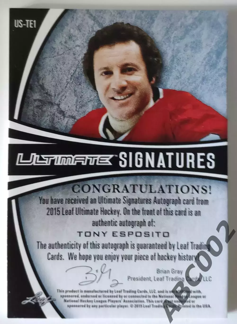 Автограф карта Leaf Ultimate Signatures 1/9 Tony Esposito 2
