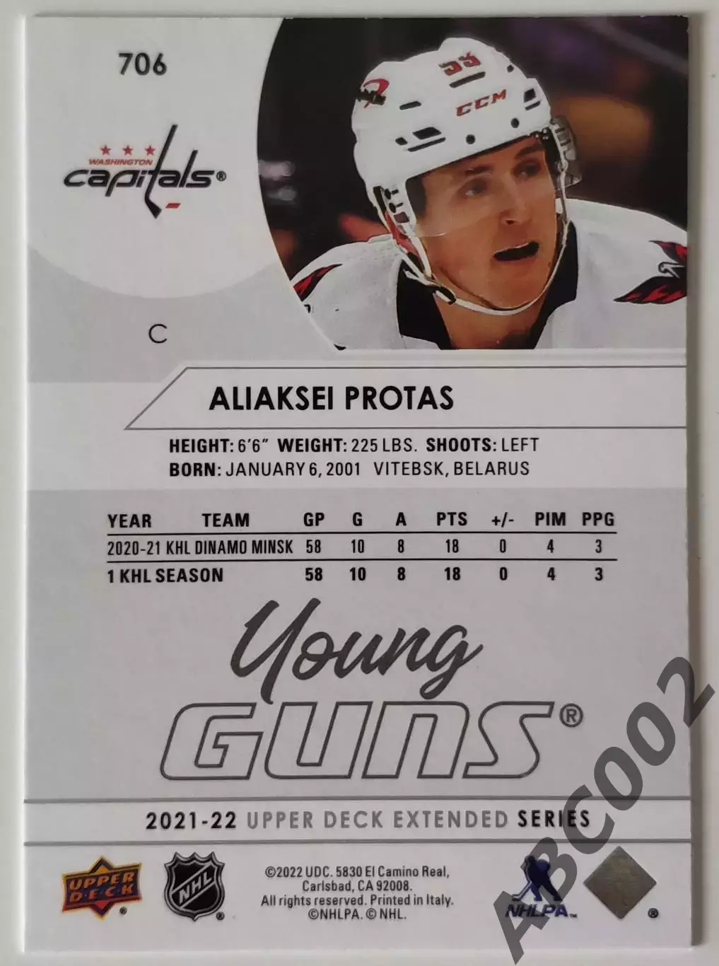 Карточка НХЛ / Young Guns / Aliaksei Protas / Washington Capitals 1