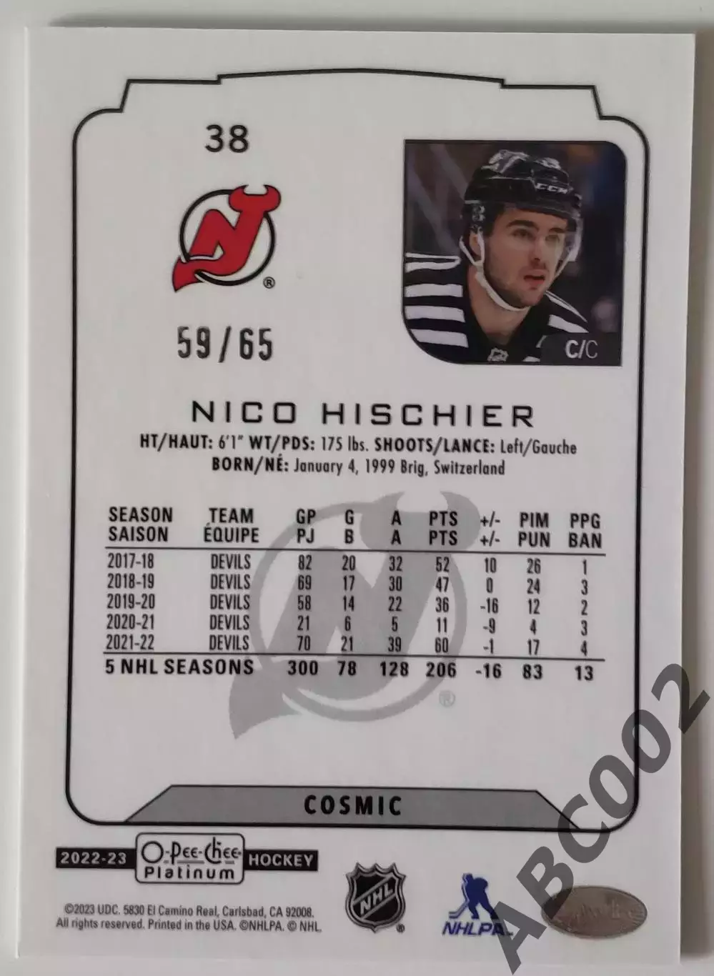 Карточка НХЛ / Nico Hischier / 59 из 65 / Devils 1