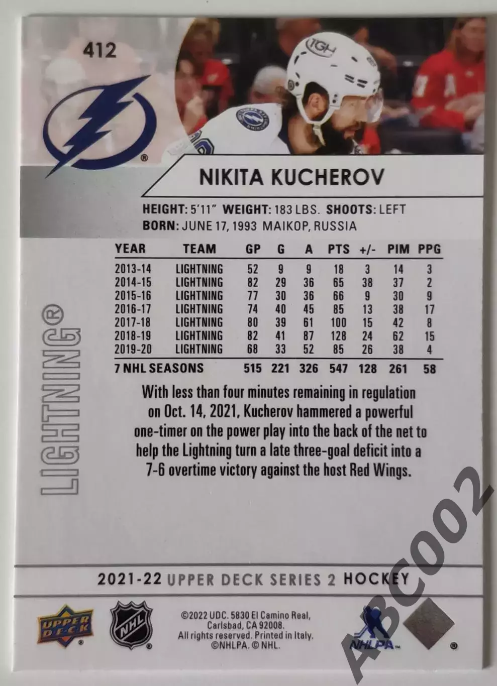 Карточка НХЛ / Nikita Kucherov / Lightning 1