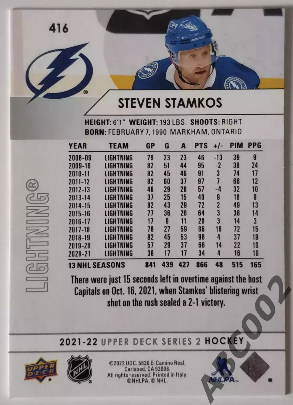 Карточка НХЛ / Steven Stamkos / Lightning 1