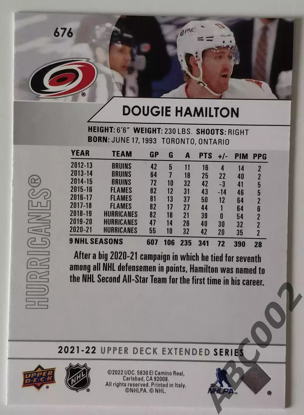 Карточка НХЛ / Dougie Hamilton / Hurricanes 1