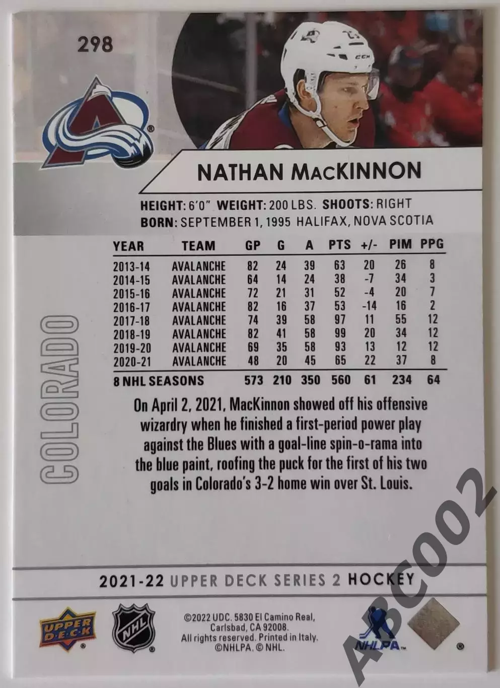 Карточка НХЛ / Nathan MacKinnon / Colorado 1