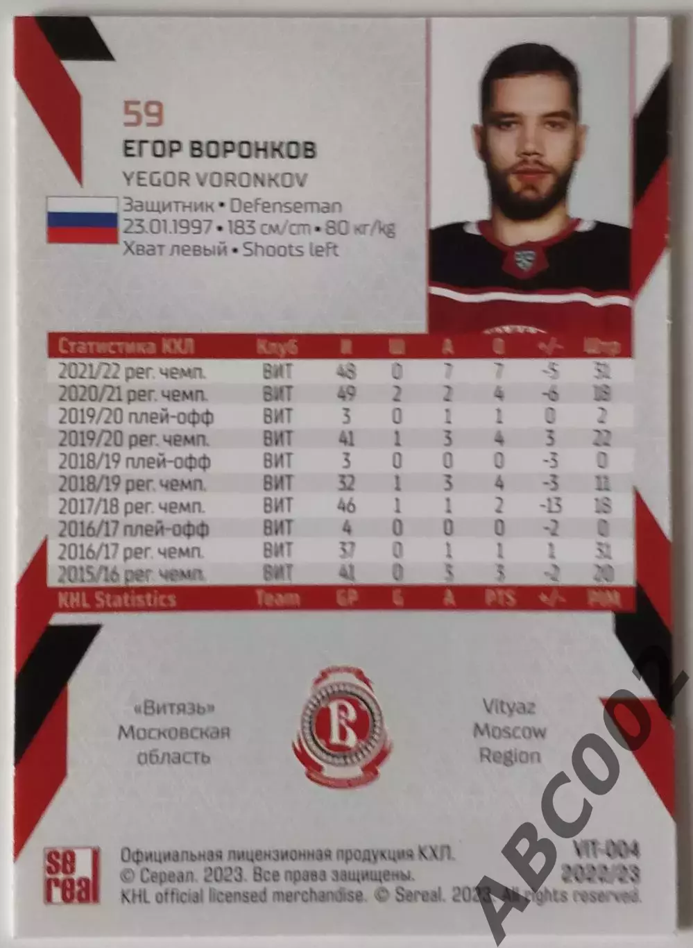 Карточка КХЛ / Егор Воронков / 15 сезон / Витязь 1