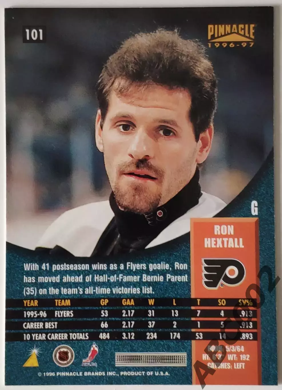 Карточка НХЛ / Ron Hextall / Flyers / Pinnacle 1
