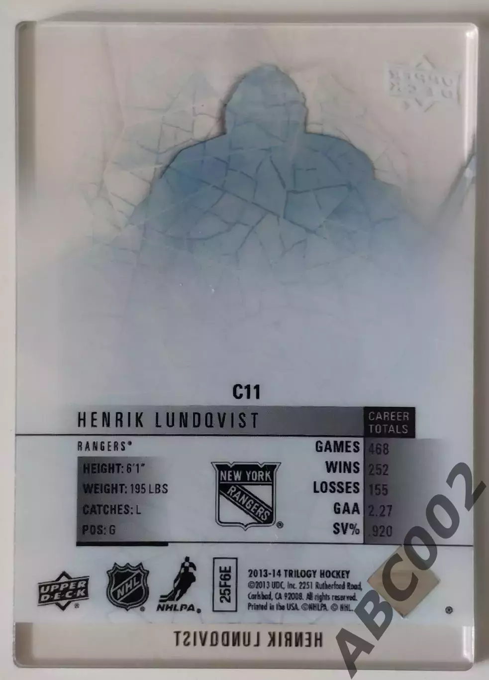 Карточка НХЛ / Henrik Lundqvist / Crystal 1