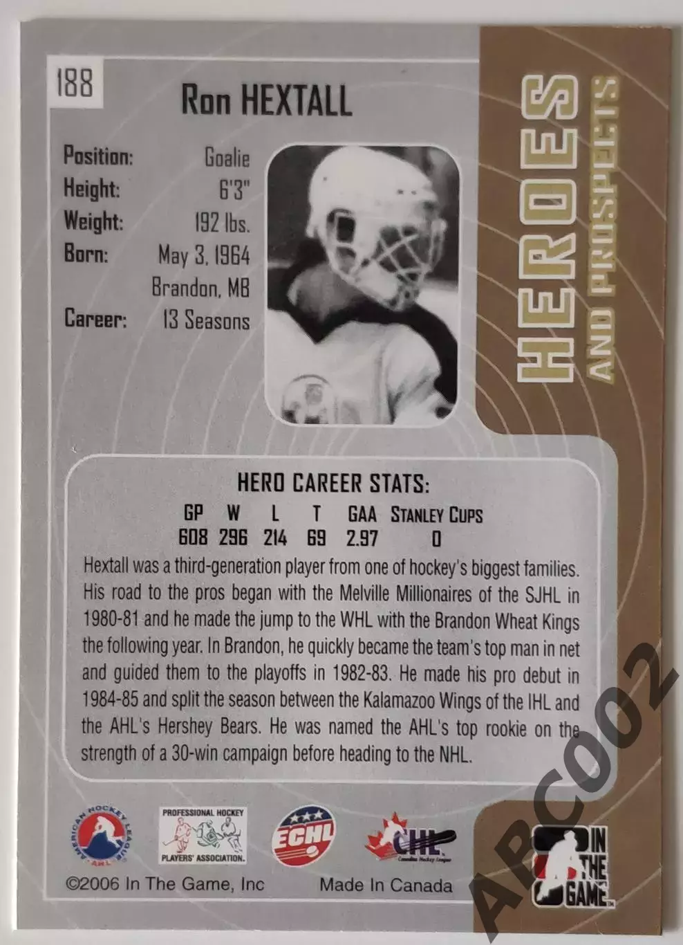 Карточка НХЛ / Ron Hextall / Flyers / In The Game Heroes 1