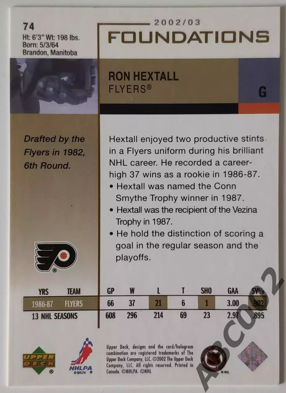 Карточка НХЛ / Ron Hextall / Flyers / Foundations 1