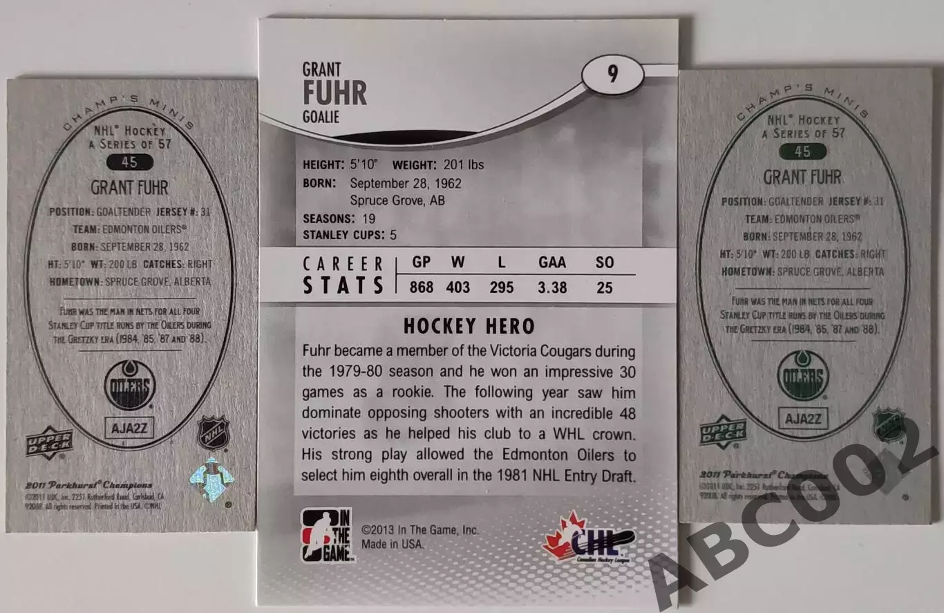 Карточки НХЛ / Grant Fuhr / Oilers / Parkhurst и In The Game 1