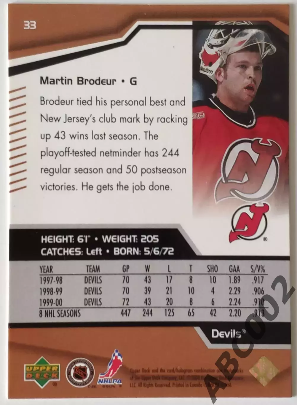 Карточка НХЛ / Martin Brodeur / Devils / Black Diamond 1