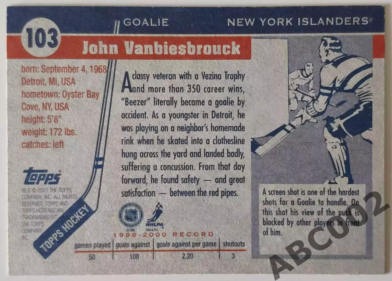 Карточка НХЛ / John Vanbiesbrouck / Islanders / Heritage 1