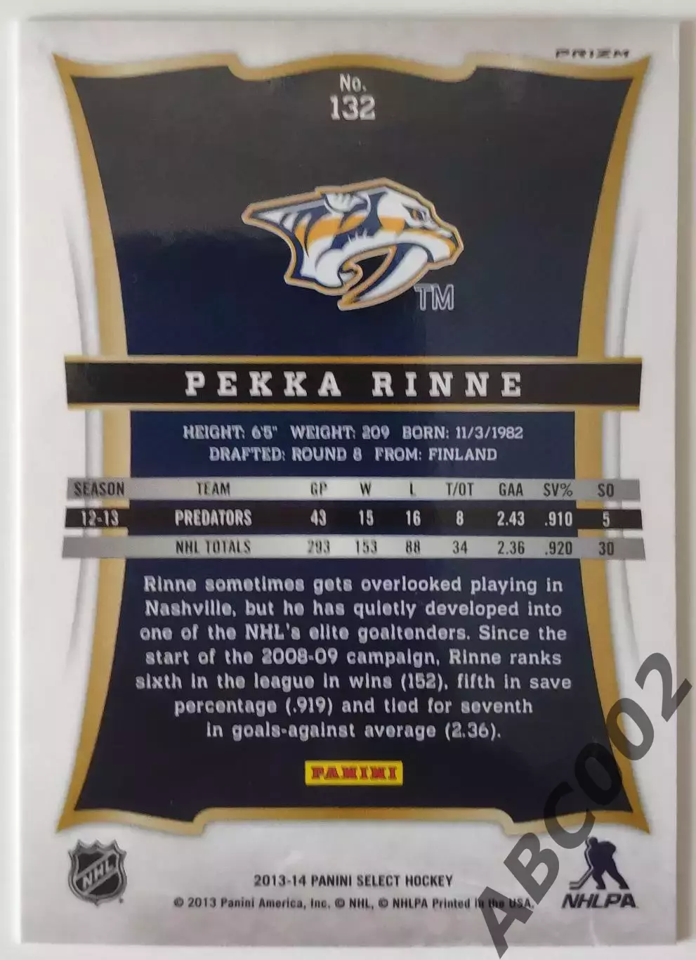 Карточка НХЛ / Pekka Rinne / Nashville / Select Prizm 1