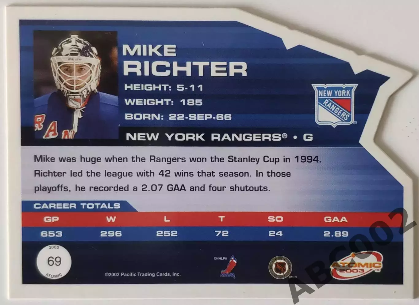Карточка НХЛ / Mike Richter / Rangers / Atomic 1