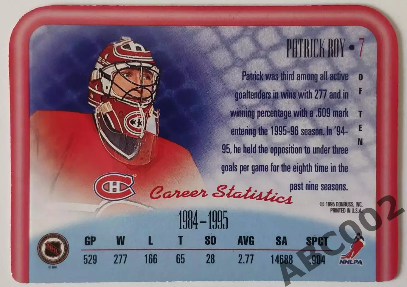 Карточка НХЛ / Patrick Roy / Canadiens / Donruss 1
