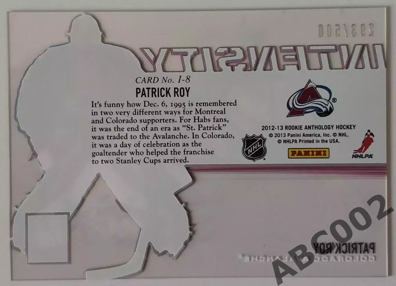 Карточка НХЛ / Patrick Roy / 293 из 500 / Avalanche / Elite 1