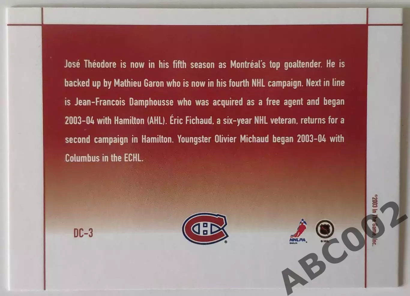Карточка НХЛ / Theodore-Garon-Fichaud-Damphousse / Deep In The Crease / DC-3 1