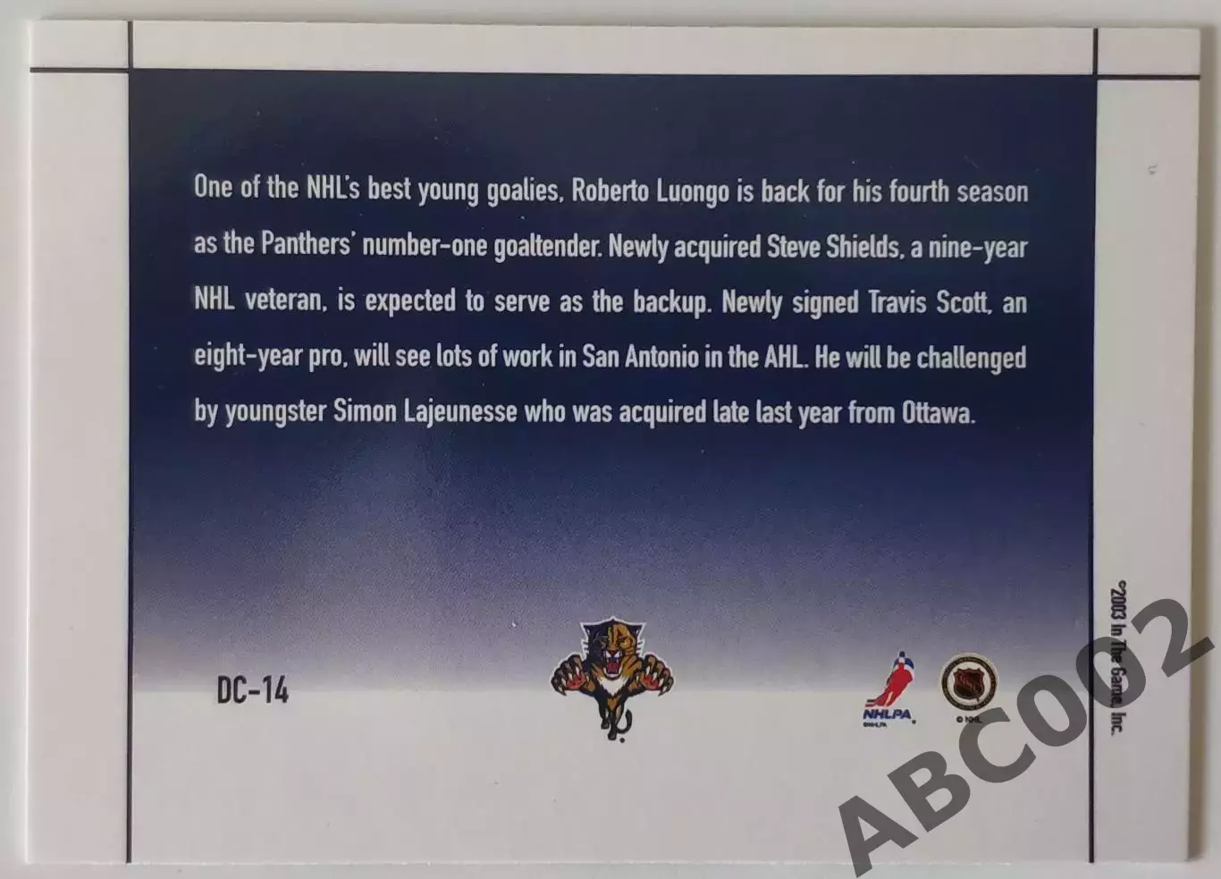 Карточка НХЛ / Luongo-Shields-Lajeunesse-Scott / Deep In The Crease / DC-14 1