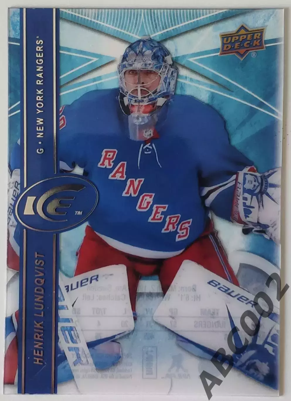 Карточка НХЛ / Henrik Lundqvist / Rangers / Ice