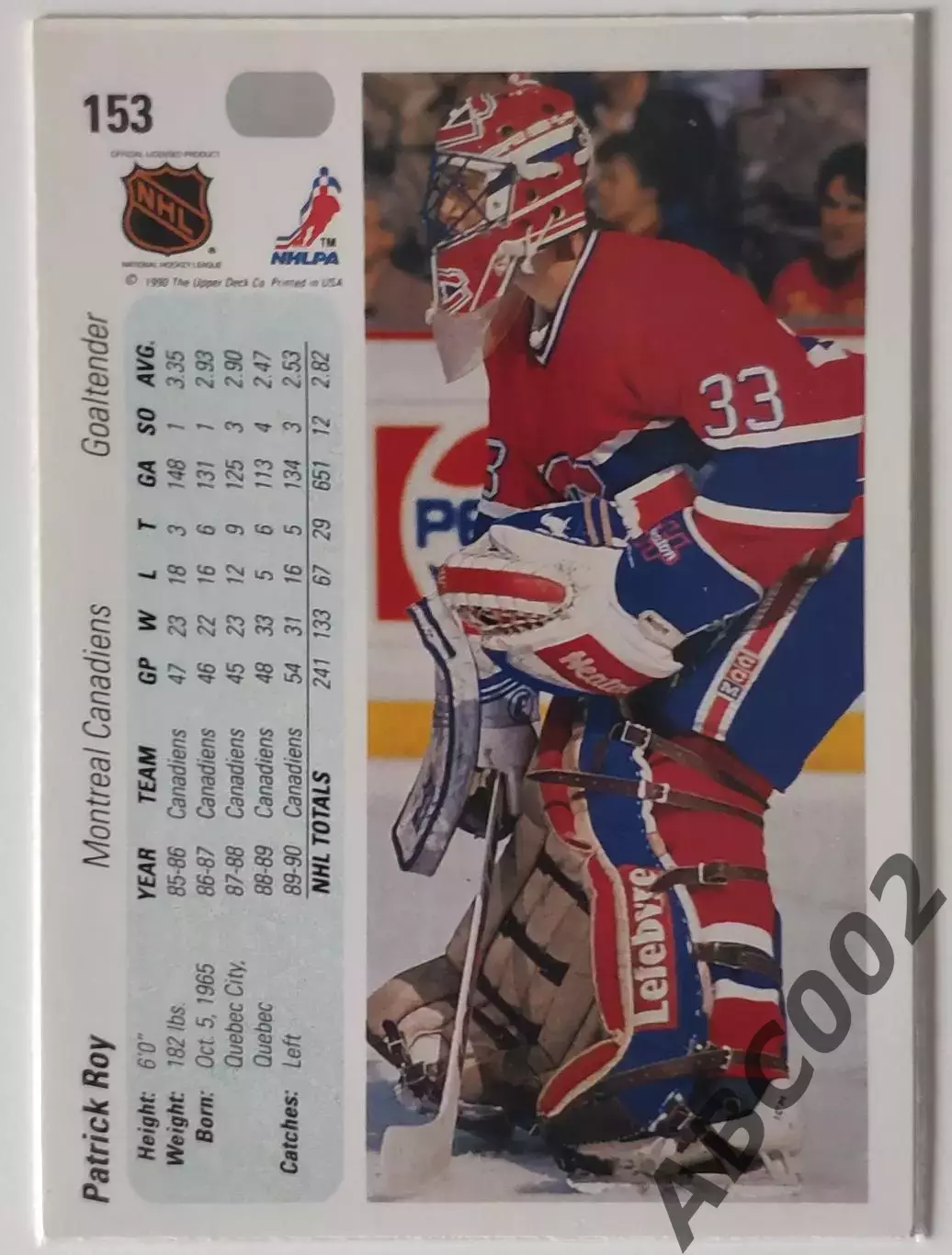 Карточка НХЛ / Patrick Roy / Canadiens 1