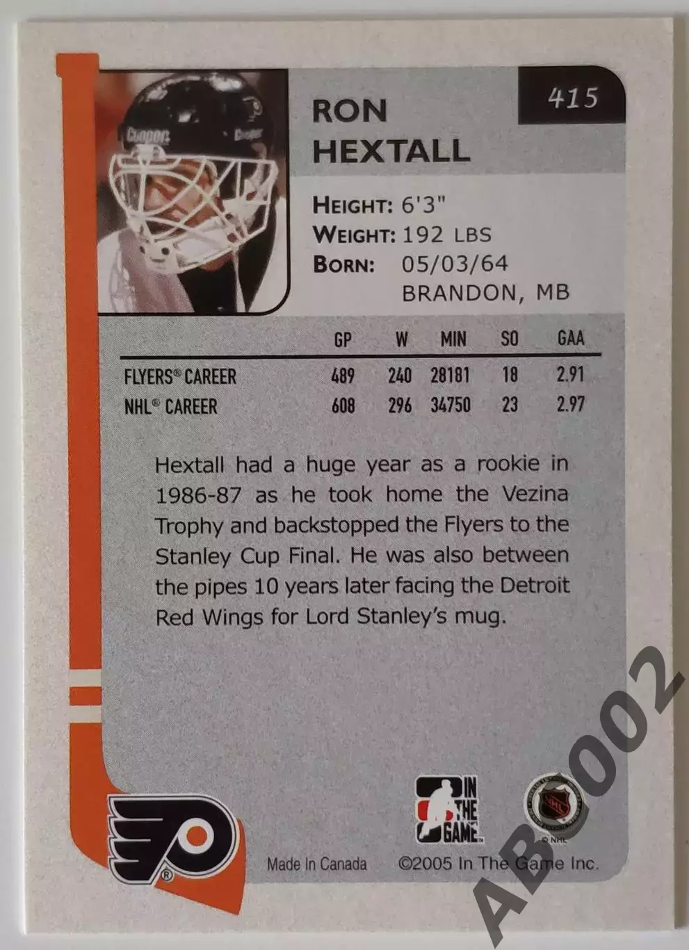 Карточка НХЛ / Ron Hextall / Flyers / In The Game 1