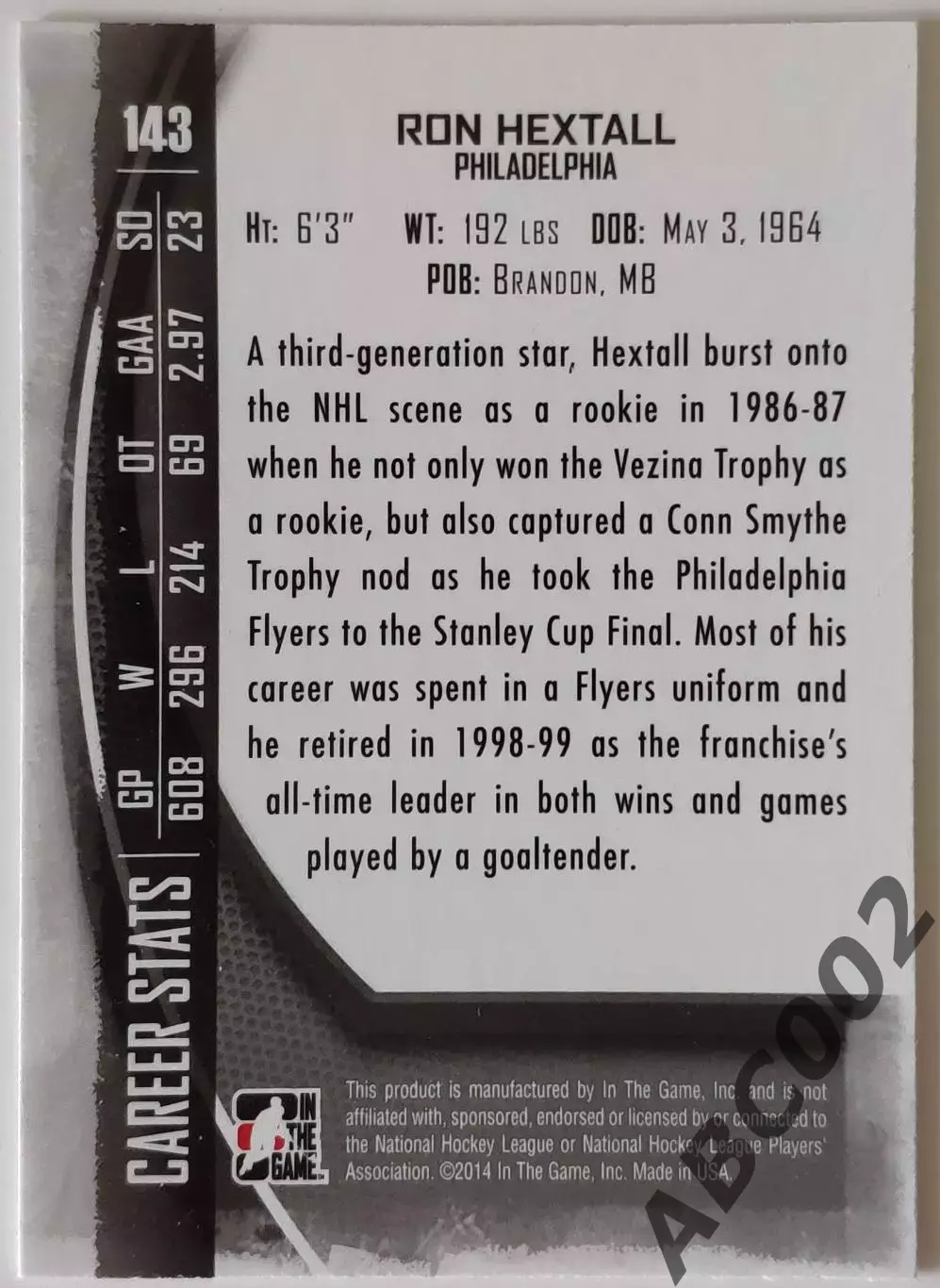 Карточка НХЛ / Ron Hextall / Flyers / Between The Pipes 1