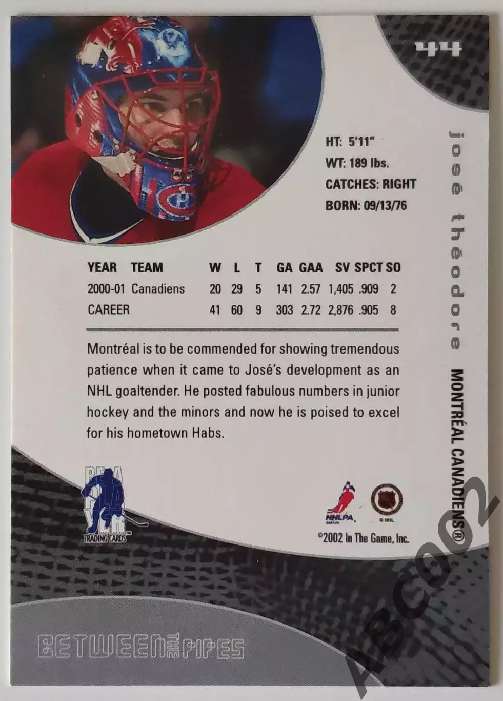 Карточка НХЛ / Jose Theodore / Canadiens / Between The Pipes 1