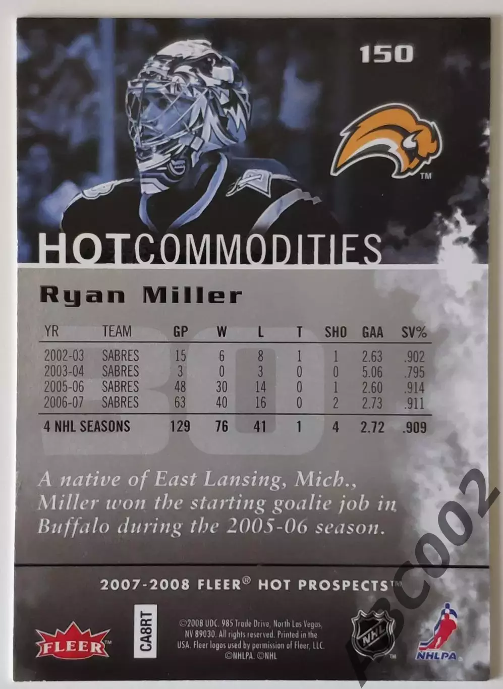 Карточка НХЛ / Ryan Miller / 472 из 999 / Buffalo / Hot Prospects 1