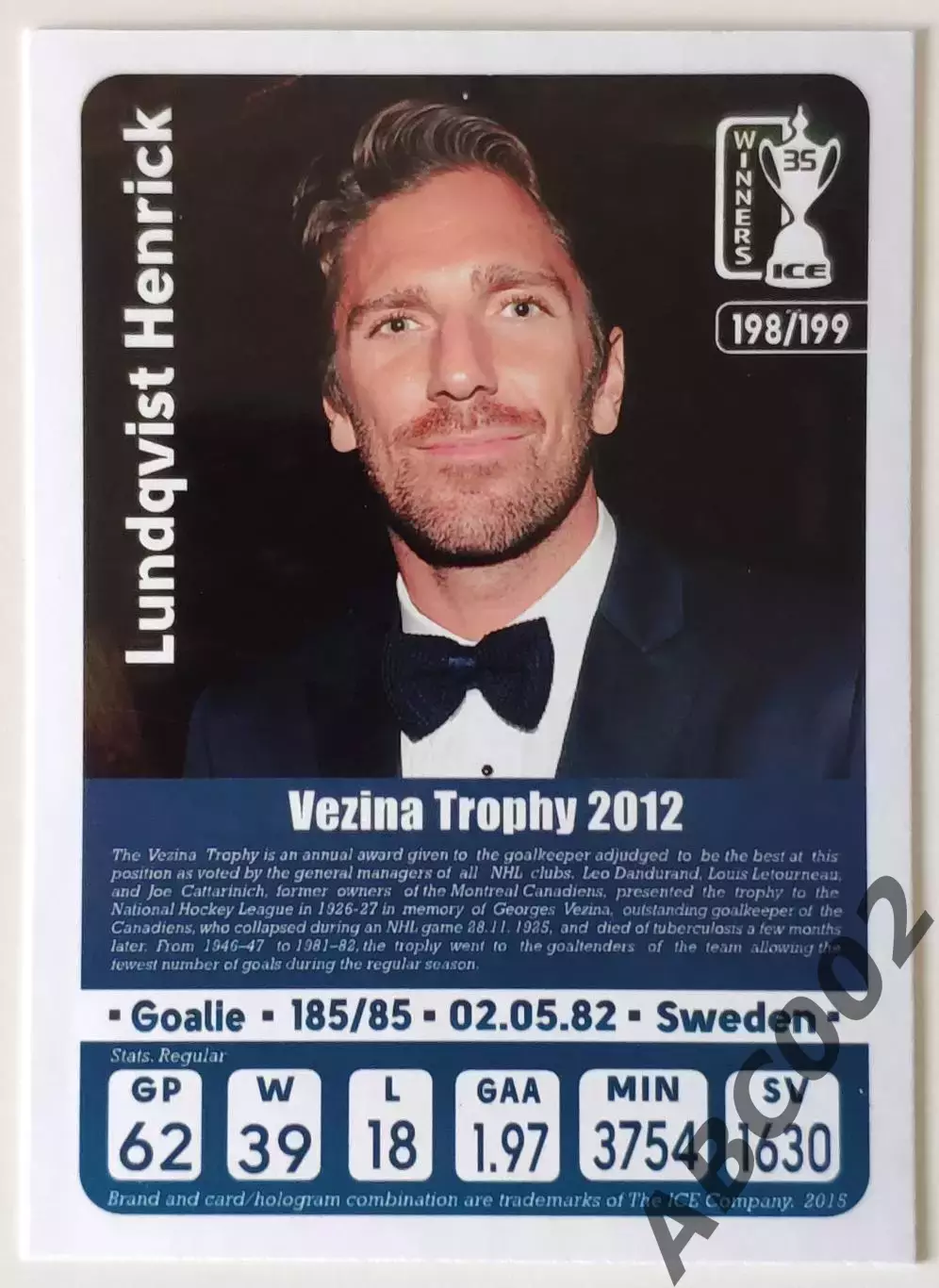 Карточка НХЛ / Henrik Lundqvist / Rangers / Vezina Trophy 1