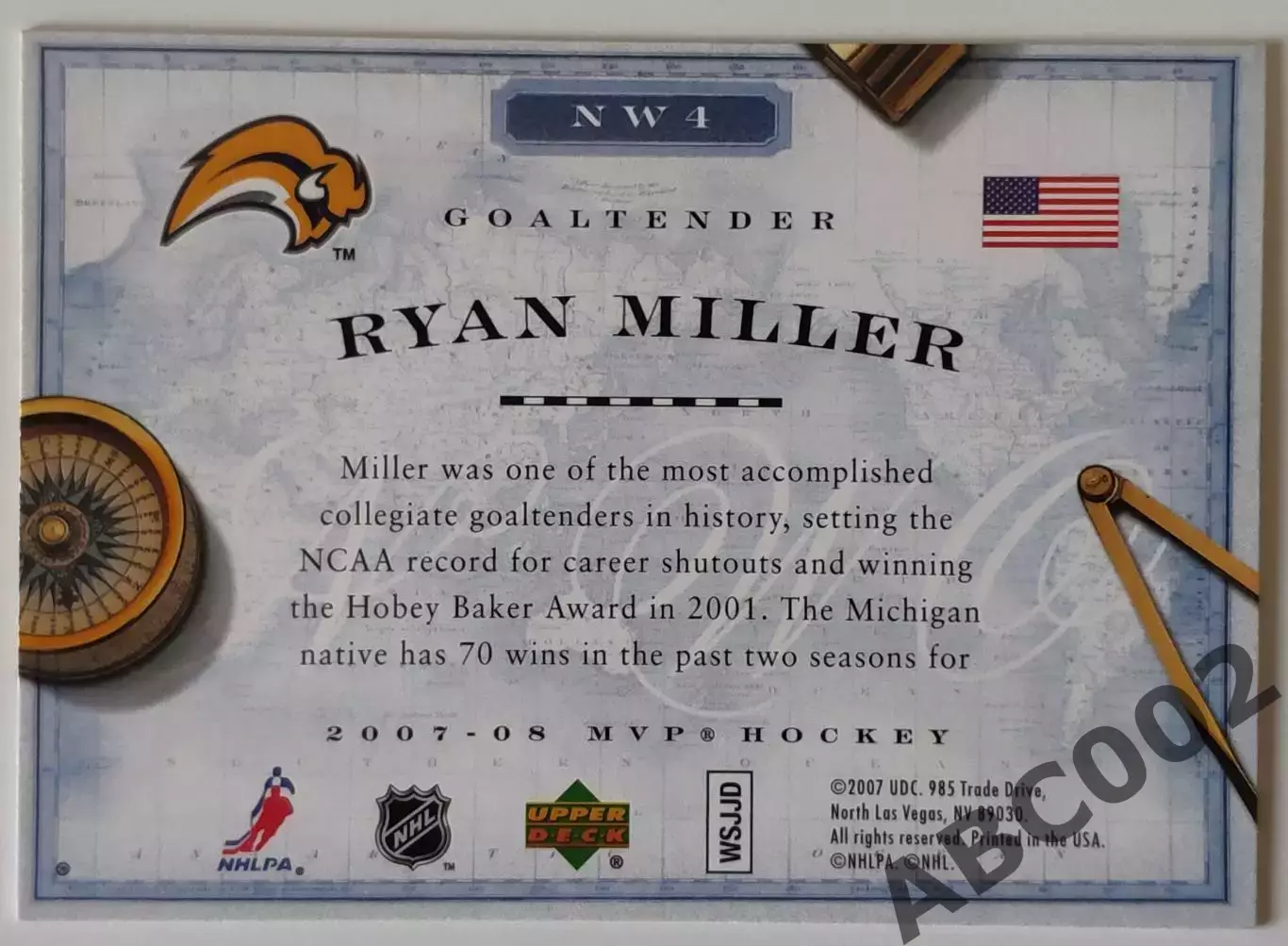 Карточка НХЛ / Ryan Miller / Sabres / MVP 1