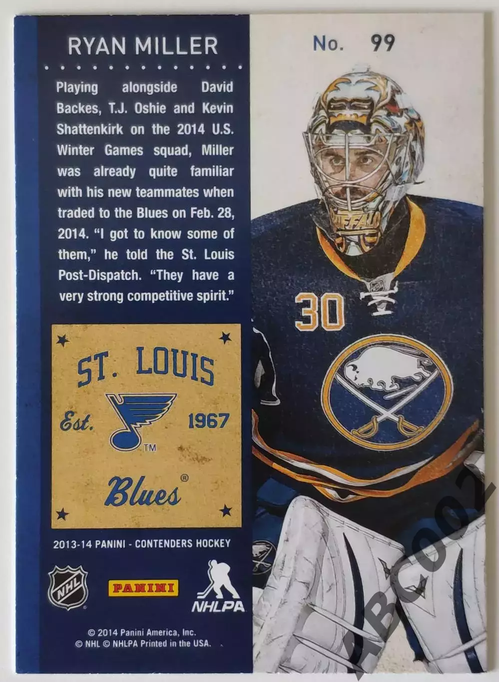 Карточка НХЛ / Ryan Miller / Sabres / Contenders 1