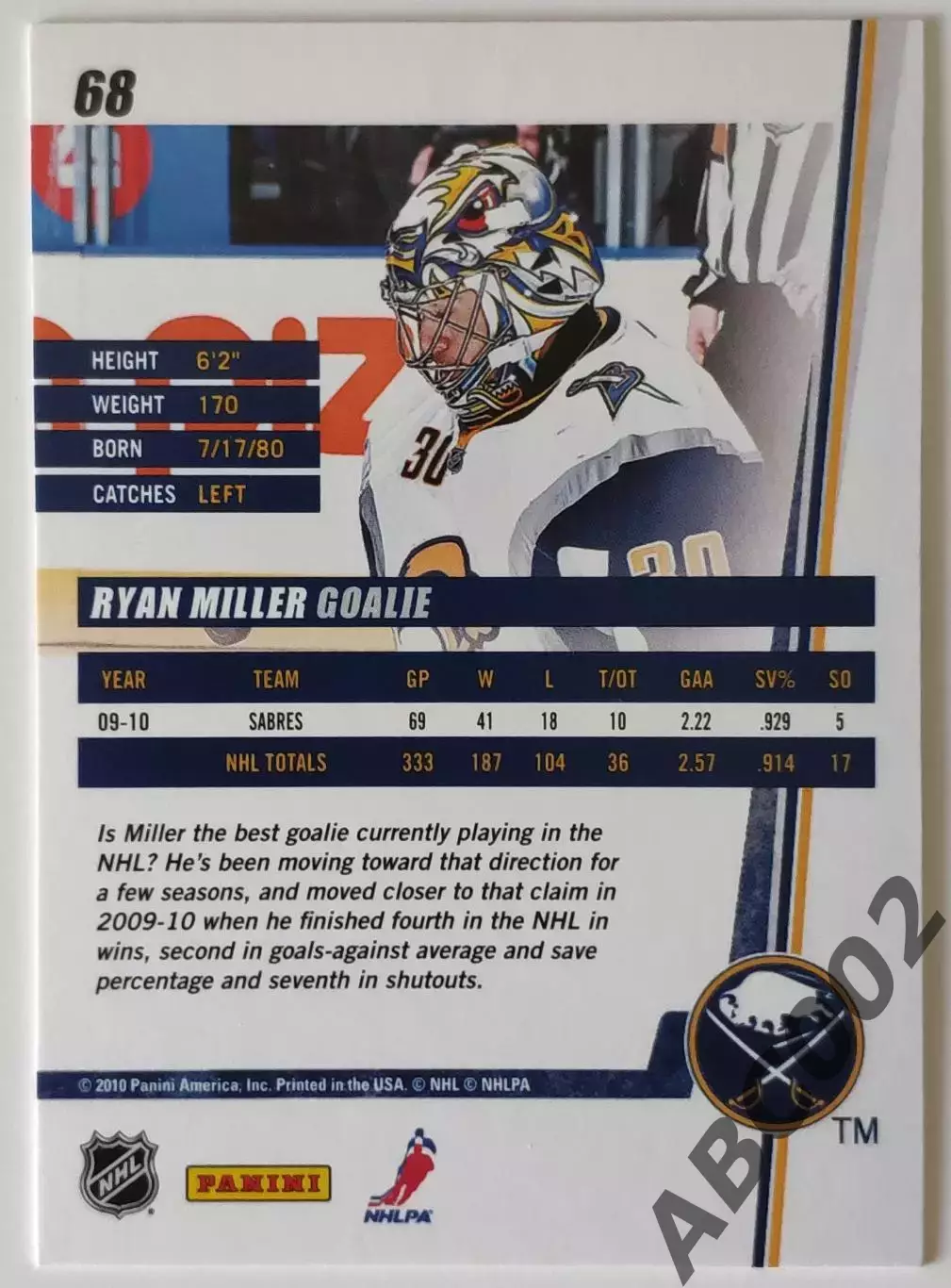 Карточка НХЛ / Ryan Miller / Sabres / Donruss 1