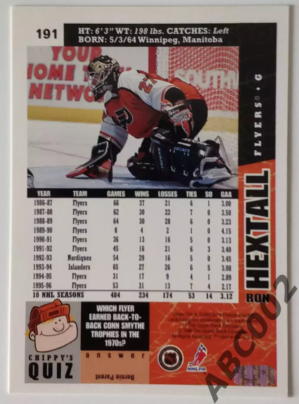 Карточка НХЛ / Ron Hextall / Flyers / Collectors Choise 1
