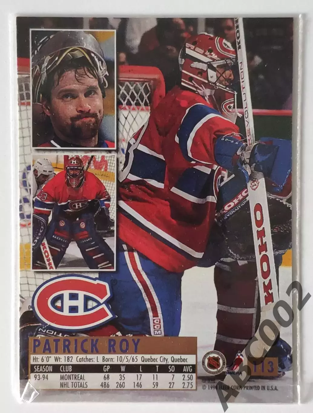 Карточка НХЛ / Patrick Roy / Canadiens / Fleer 1