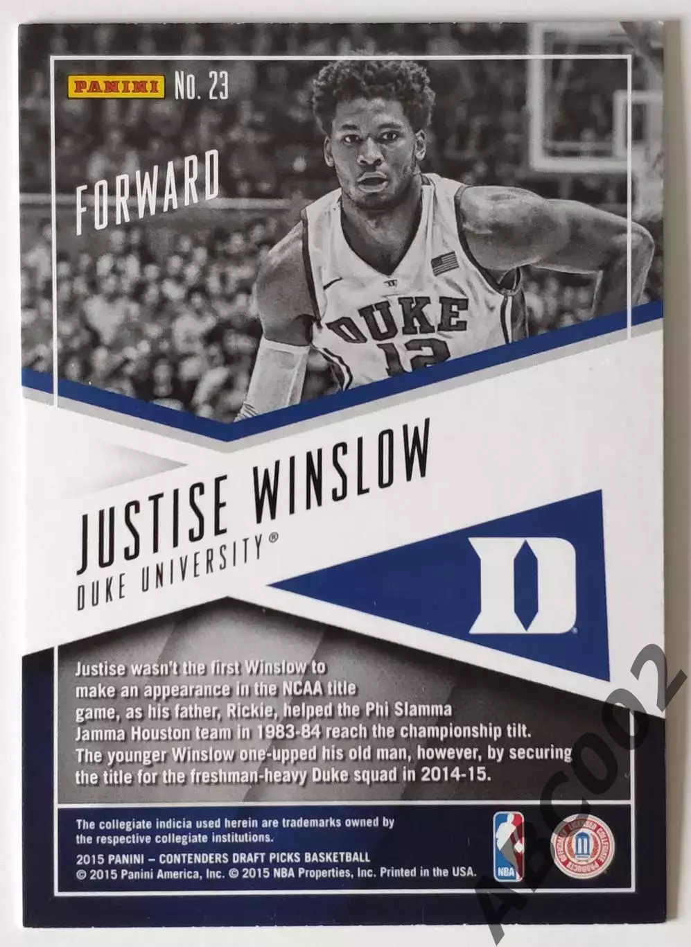 Карточка НБА / NCAA / Justise Winslow / Panini Contenders / 1