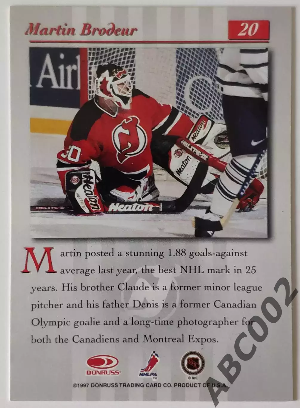 Карточка НХЛ / Martin Brodeur / Devils / Donruss Studio 1