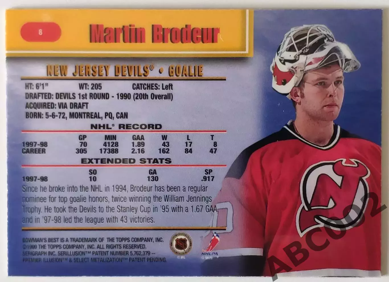 Карточка НХЛ / Martin Brodeur / Devils / Bowmans Best 1