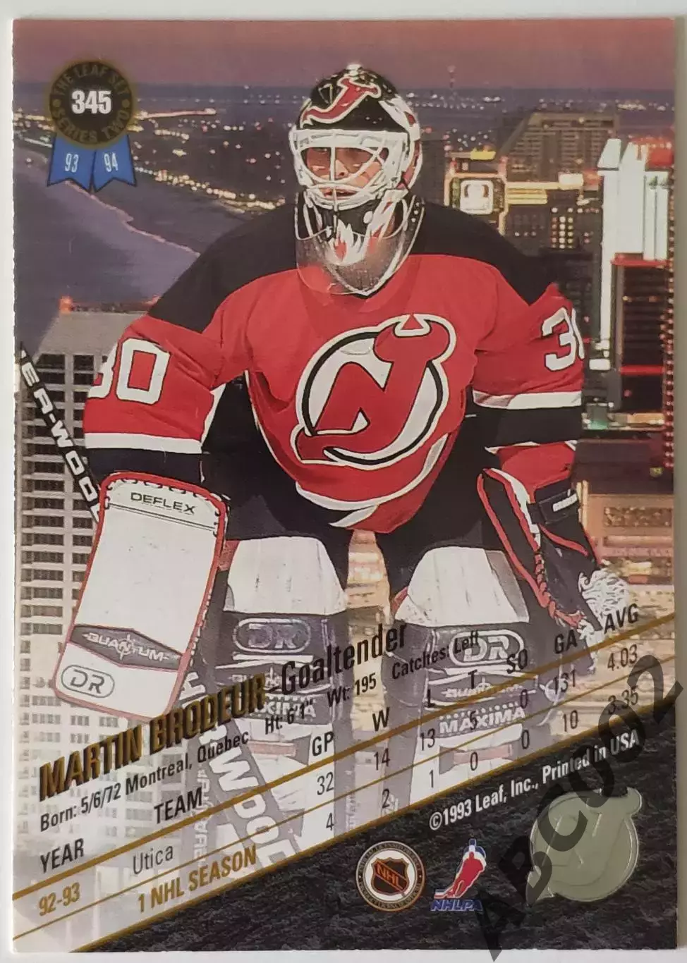 Карточка НХЛ / Martin Brodeur / Devils / Leaf 1