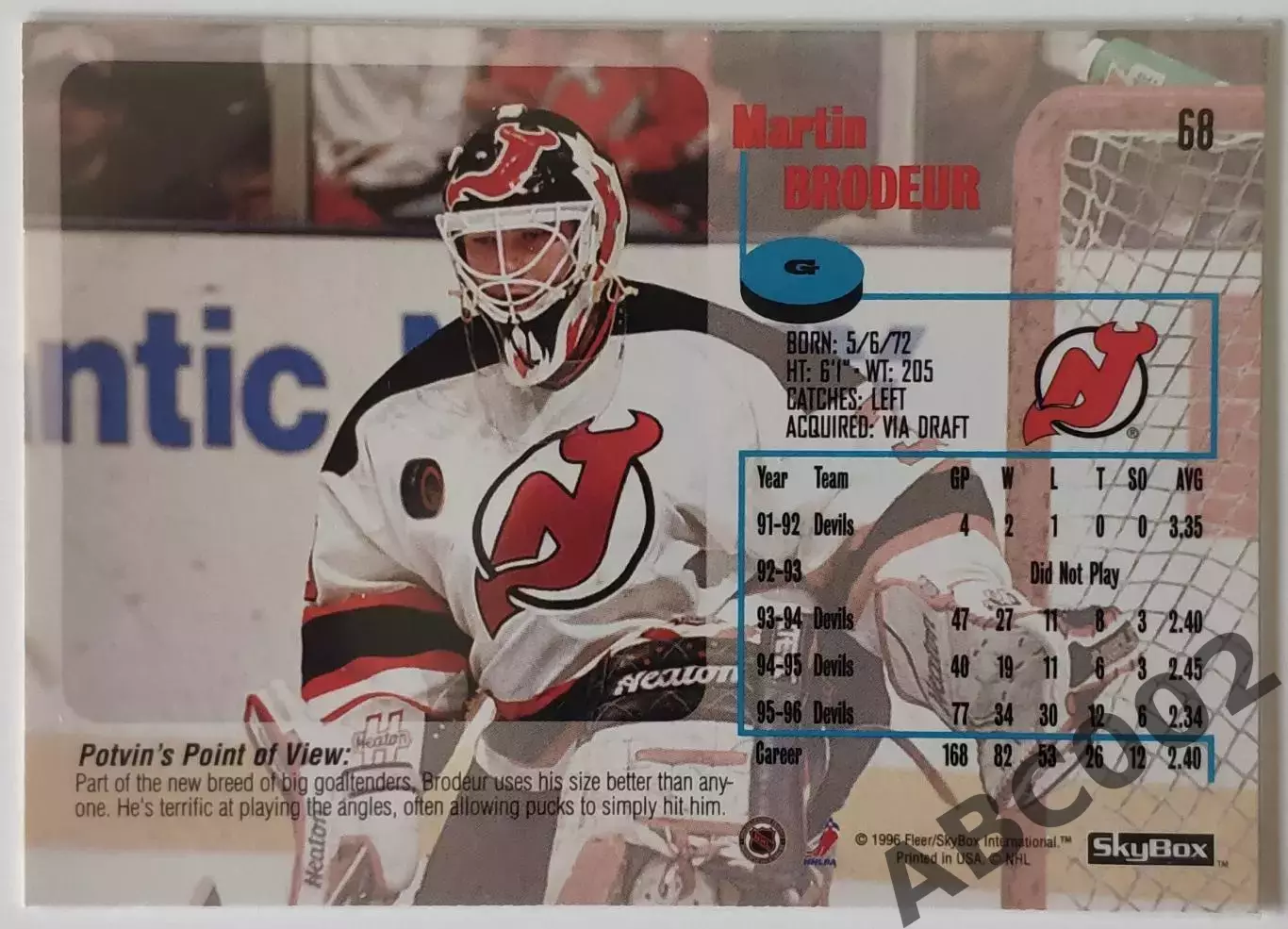 Карточка НХЛ / Martin Brodeur / Devils / Skybox 1